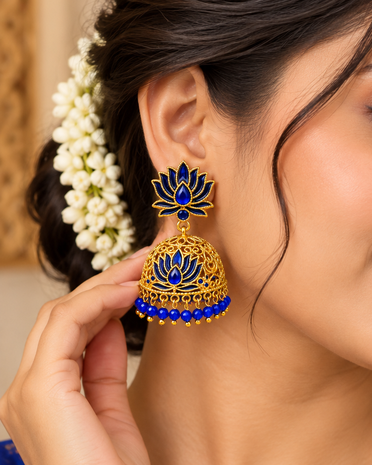 Blue Lotus Jhumka Earrings - P2 | L14802