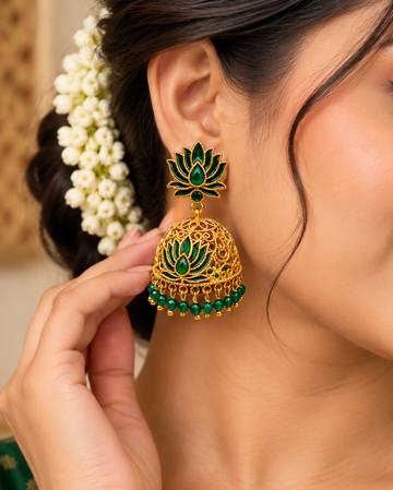 Green Lotus Jhumka Earrings - P3 | L14802