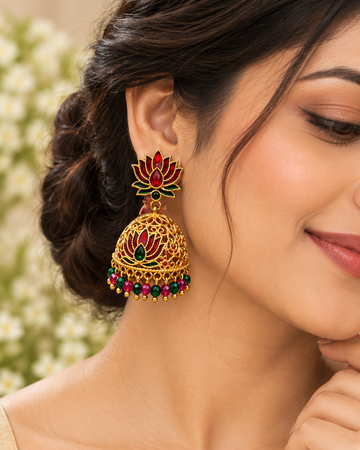 Multi Colour Lotus Jhumka Earrings - P4 | L14802