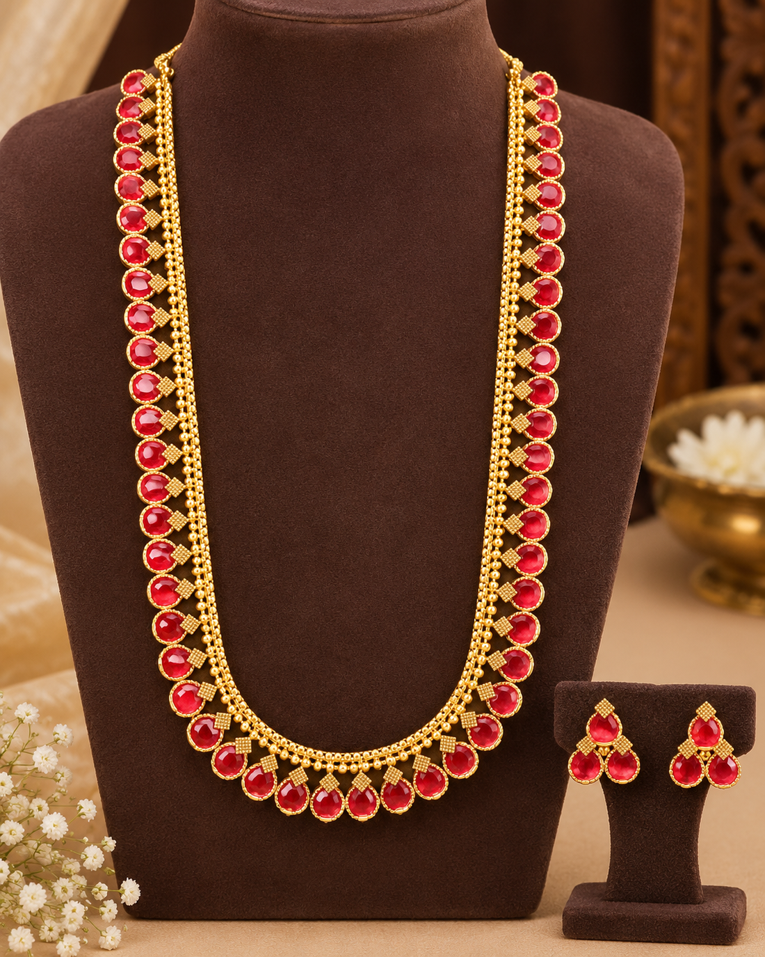 Red Stone Long Chain Set - P1 | L15022