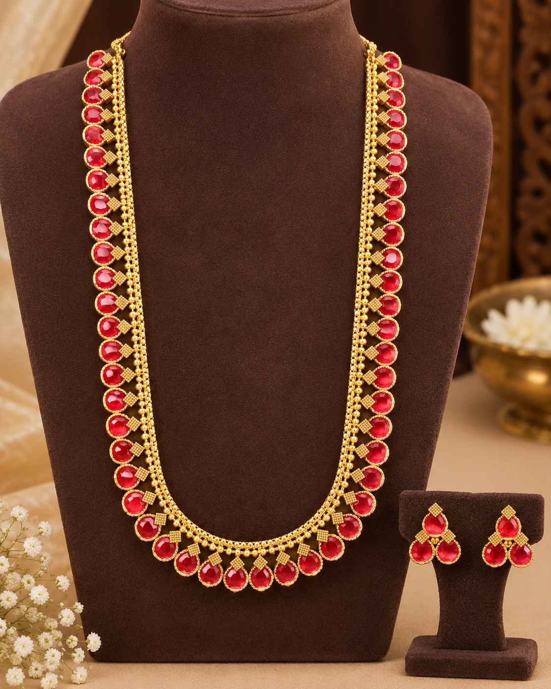 Red Stone Long Chain Set - P1 | L15022