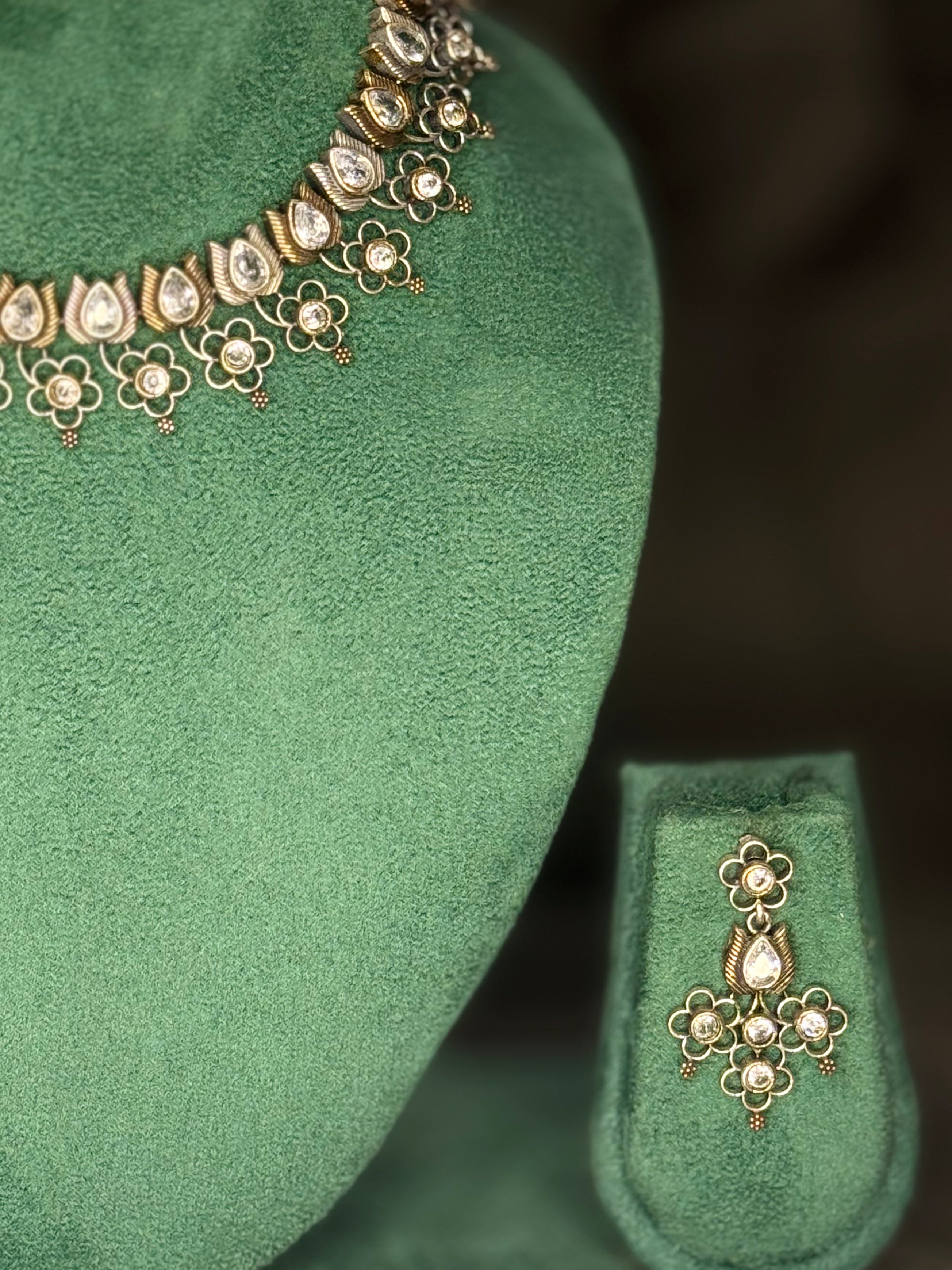 Oxidized Necklace Set with Floral Design | L15122