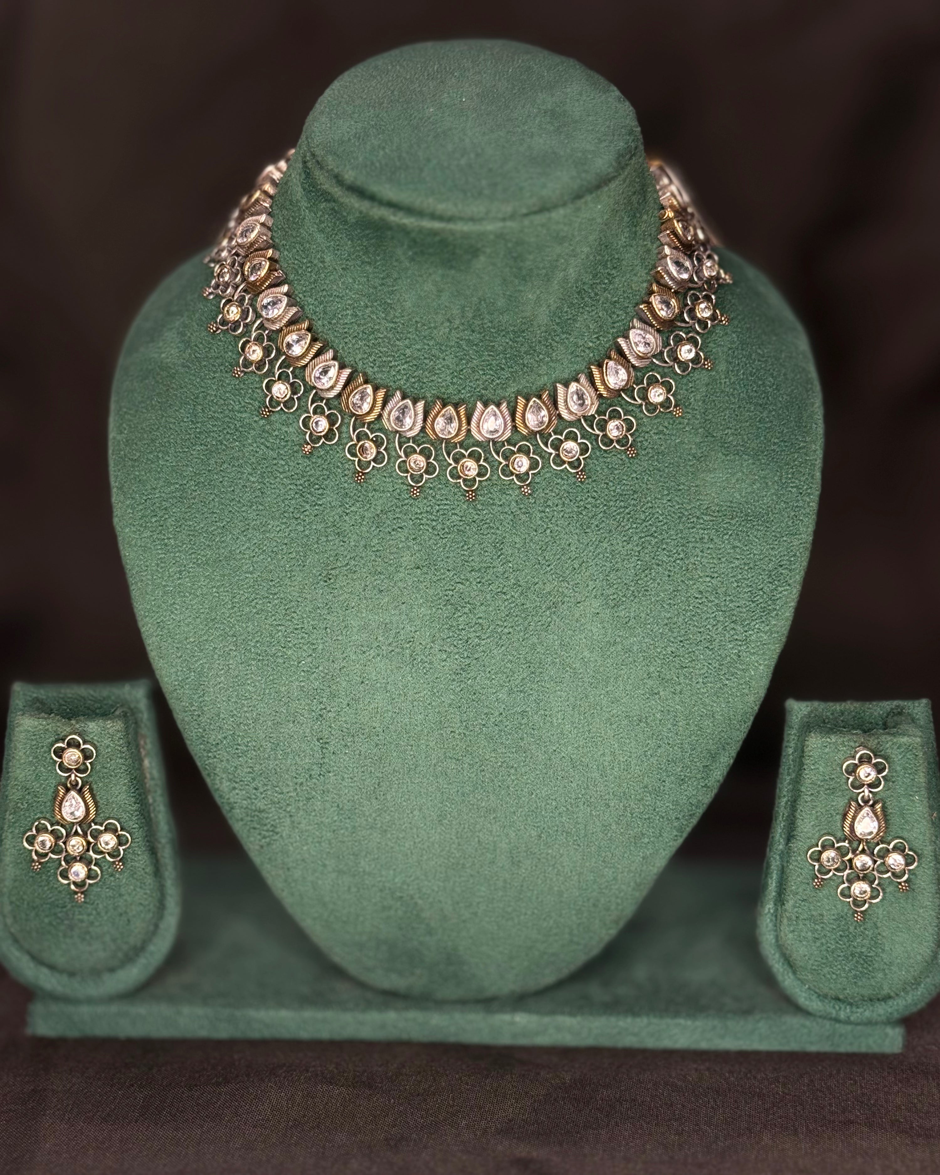 Oxidized Necklace Set with Floral Design | L15122