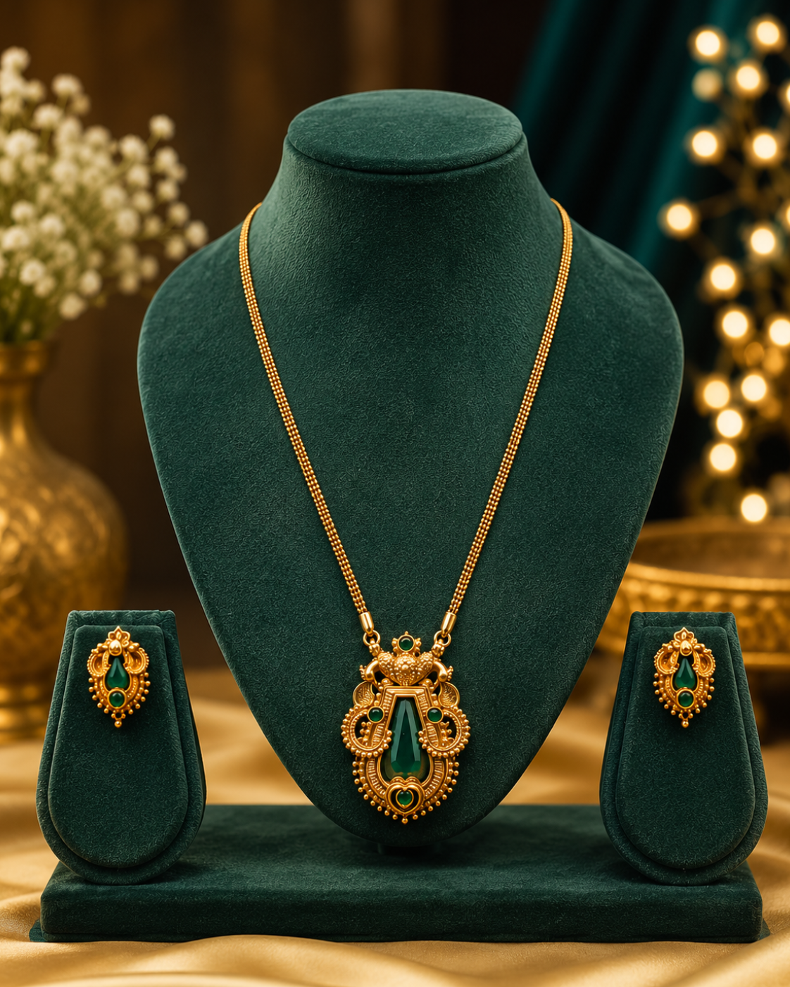 Gold Nakshi Peacock Pendant Long Necklace Set | OL 10