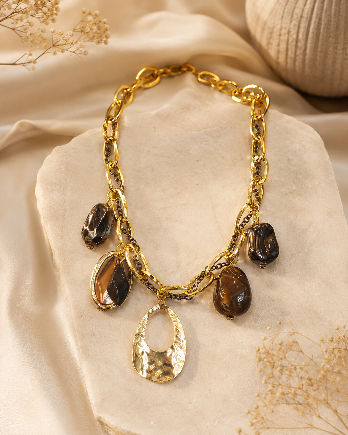 Gold Chunky Chain Multi-Charm Necklace | T302615433