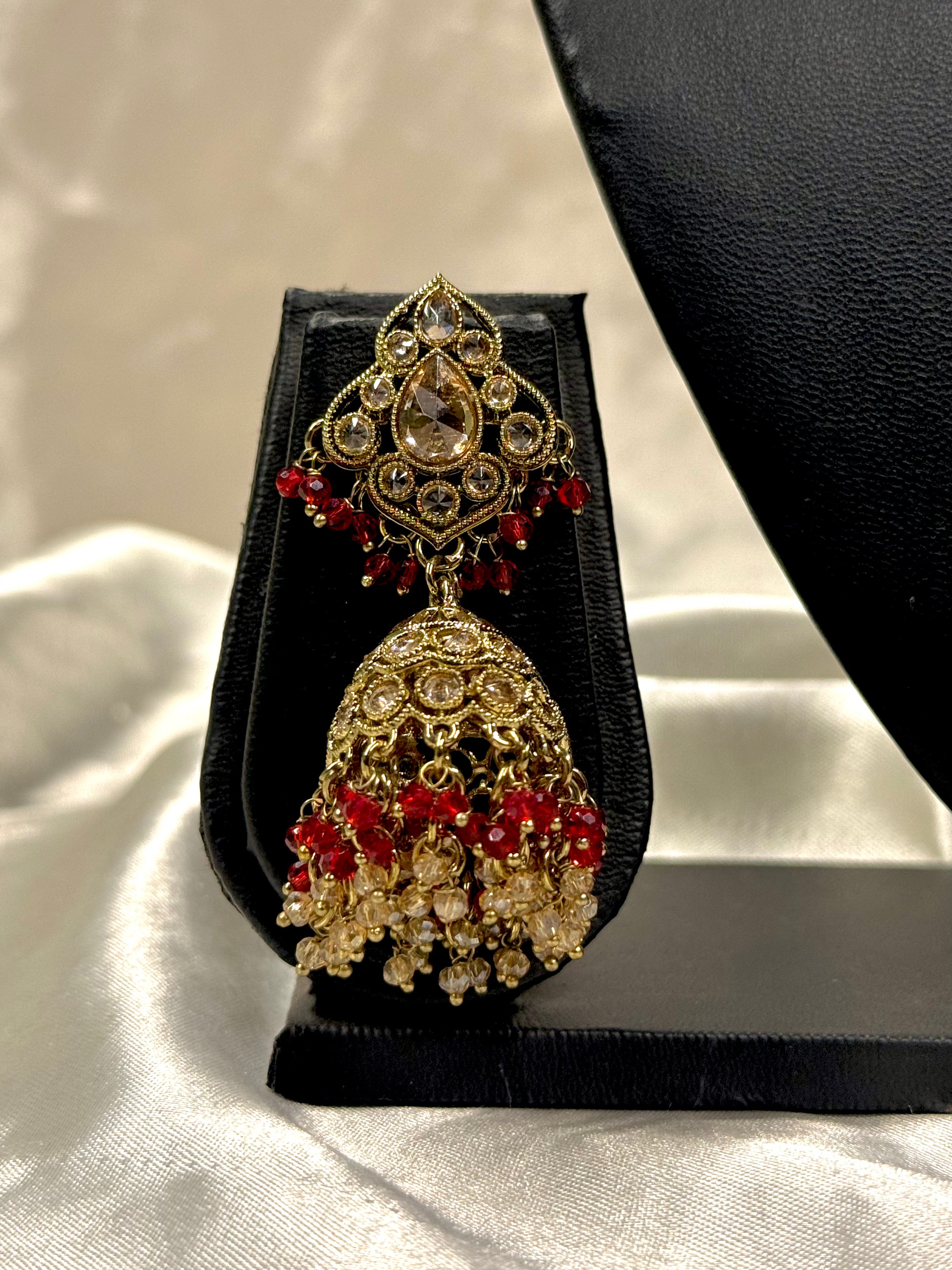 Gold-Plated Bridal Necklace Set with Red Stone Embellishments and Jhumka Earrings | L20042