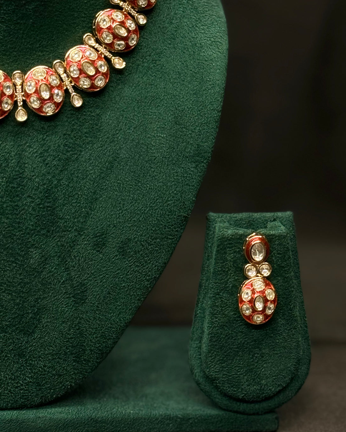 Red Stone Necklace Set with Matching Earrings | L20559