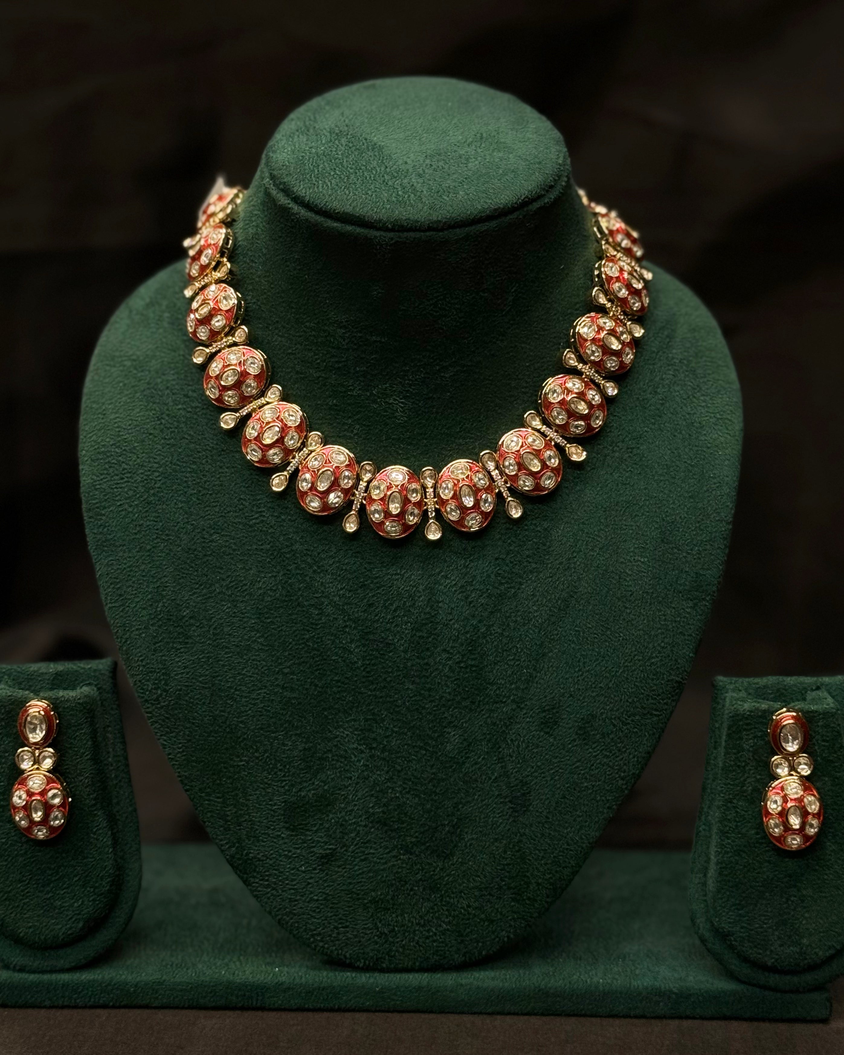 Red Stone Necklace Set with Matching Earrings | L20559