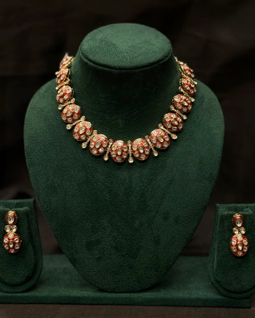 Red Stone Necklace Set with Matching Earrings | L20559