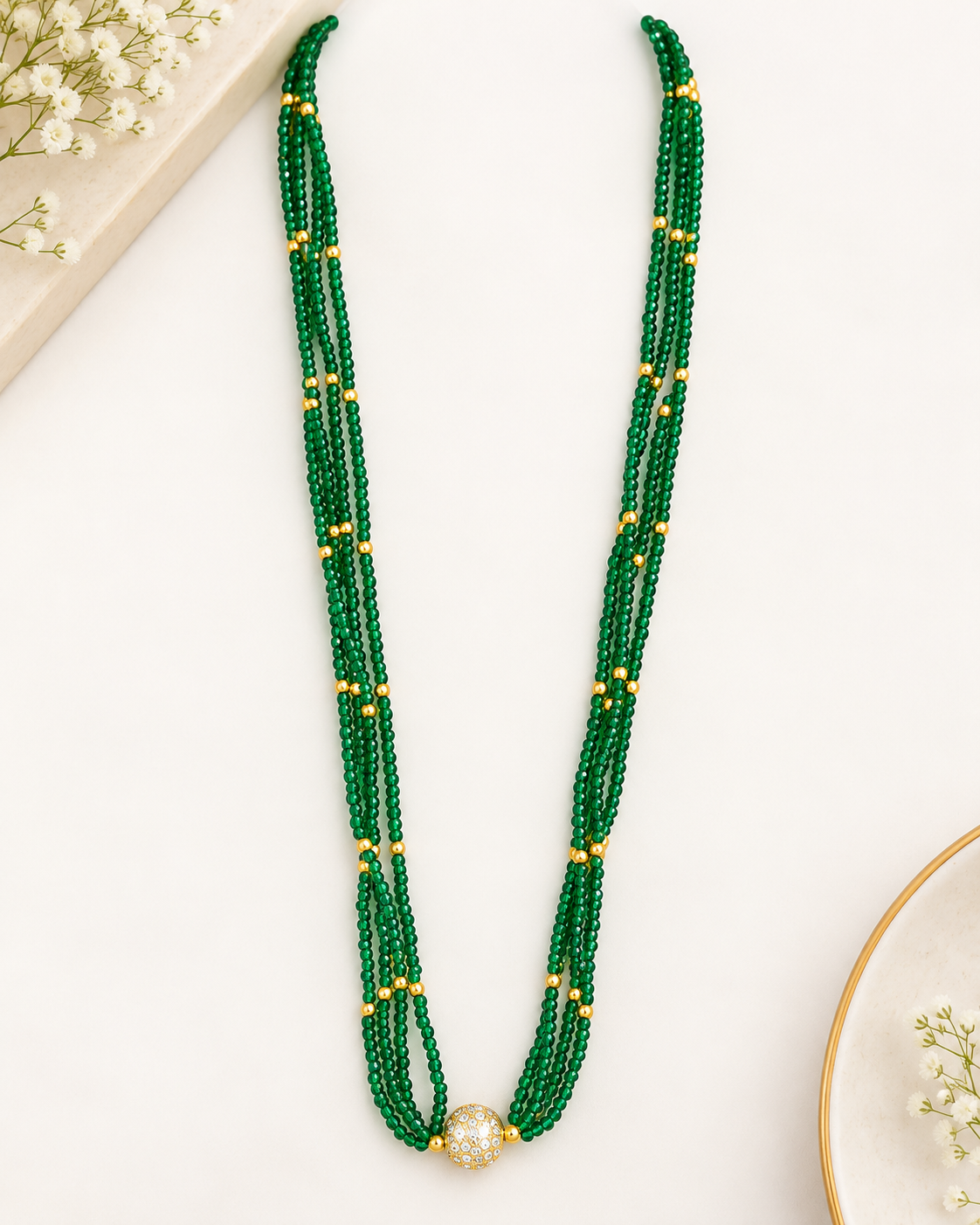 Green Beaded Long Necklace | L210844