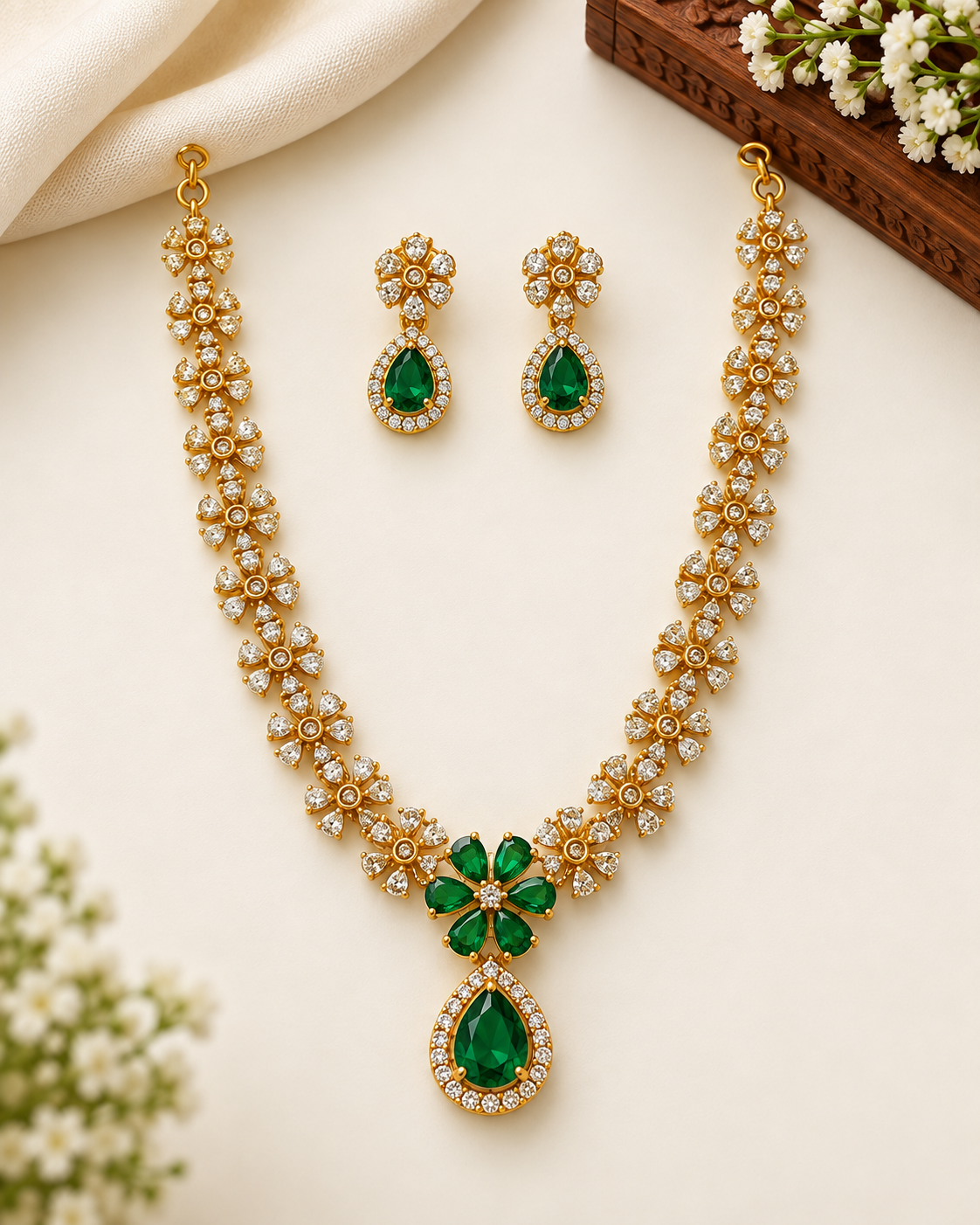Emerald Floral Necklace Set | L2108684