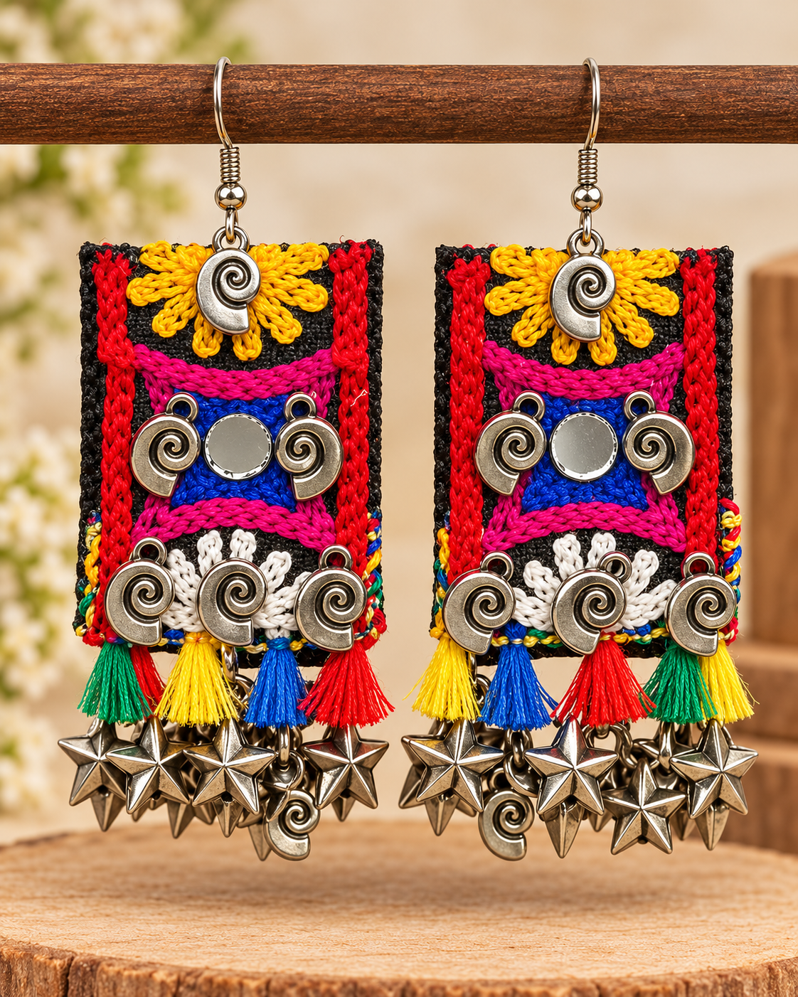 Colourful Fabric Star Dangle Earrings | L22499
