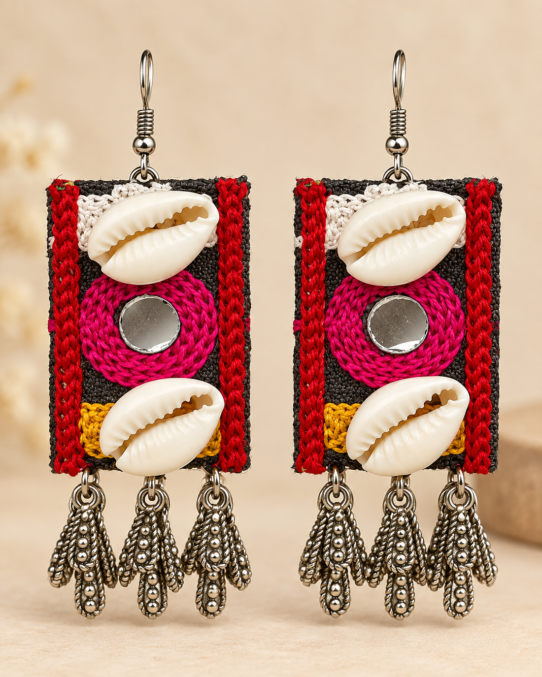 Colourful Fabric Cowrie Shell Earrings | L22501