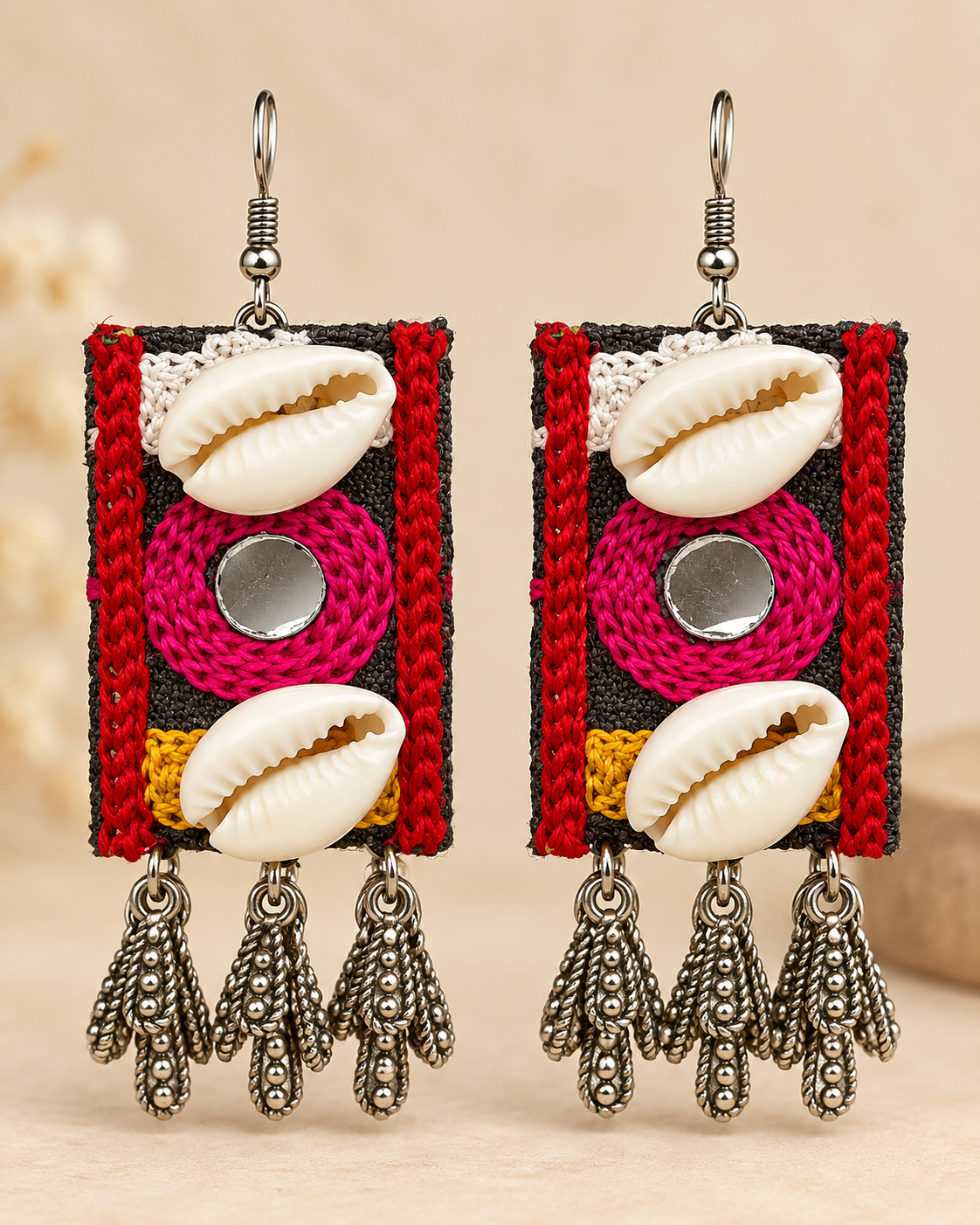 Colourful Fabric Cowrie Shell Earrings | L22501