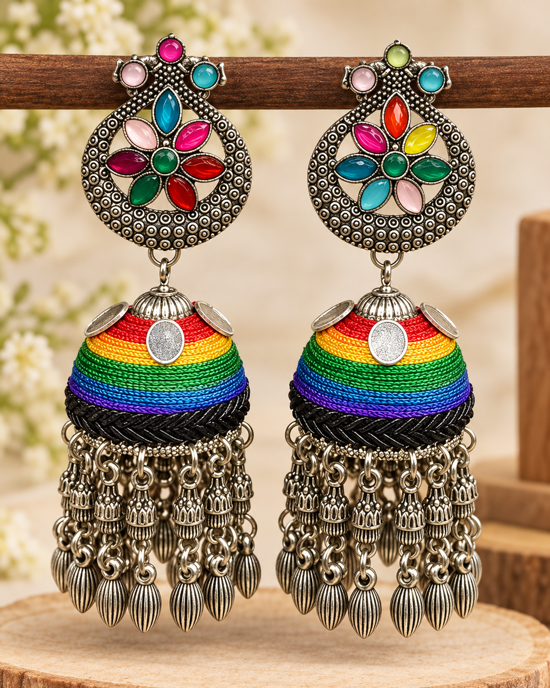 Colourful Fabric Oxidized Jhumka Earrings P-2 | L22855