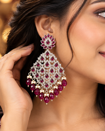 Gold Plated Stone Chandbali Earrings with Pearl Beads & Crystal Embellishments | L2313