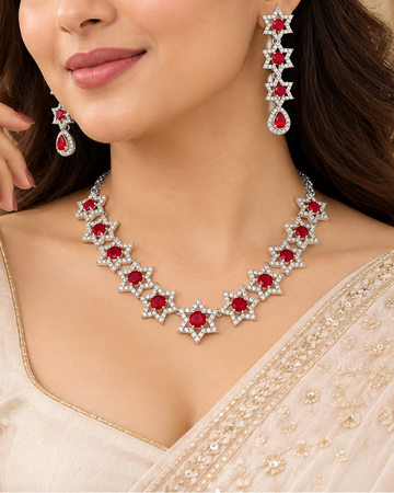 Red Star AD Necklace Set With Matching Earrings | l7349