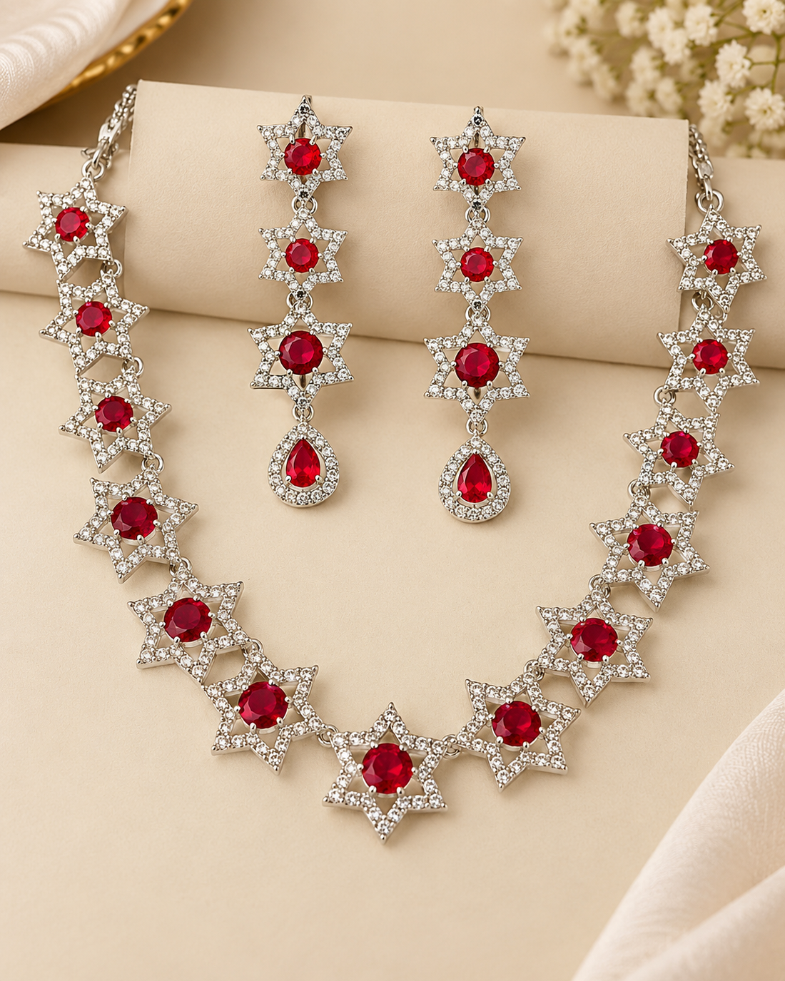 Red Star AD Necklace Set With Matching Earrings | l7349