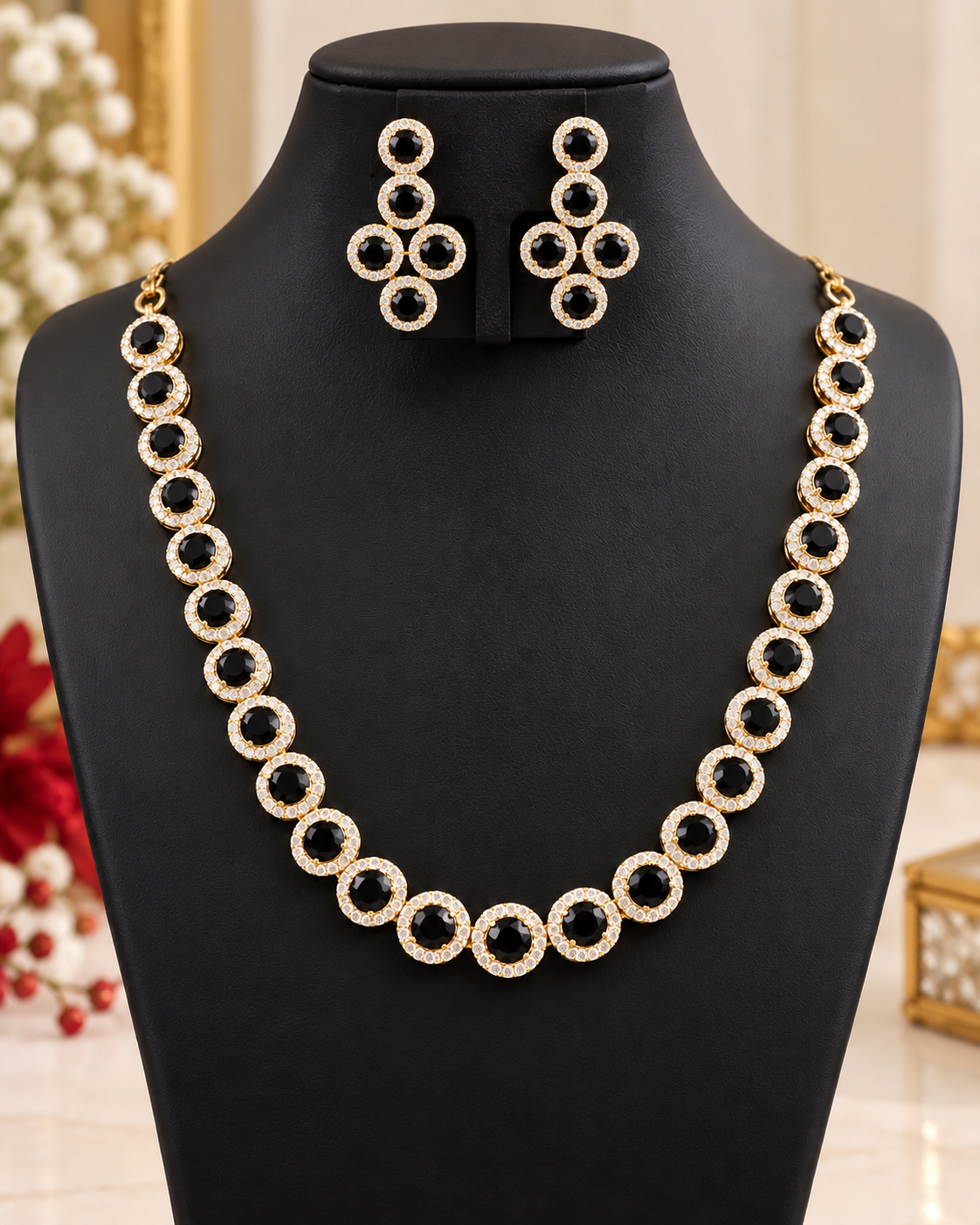 Black American Diamond Necklace Set | L7664