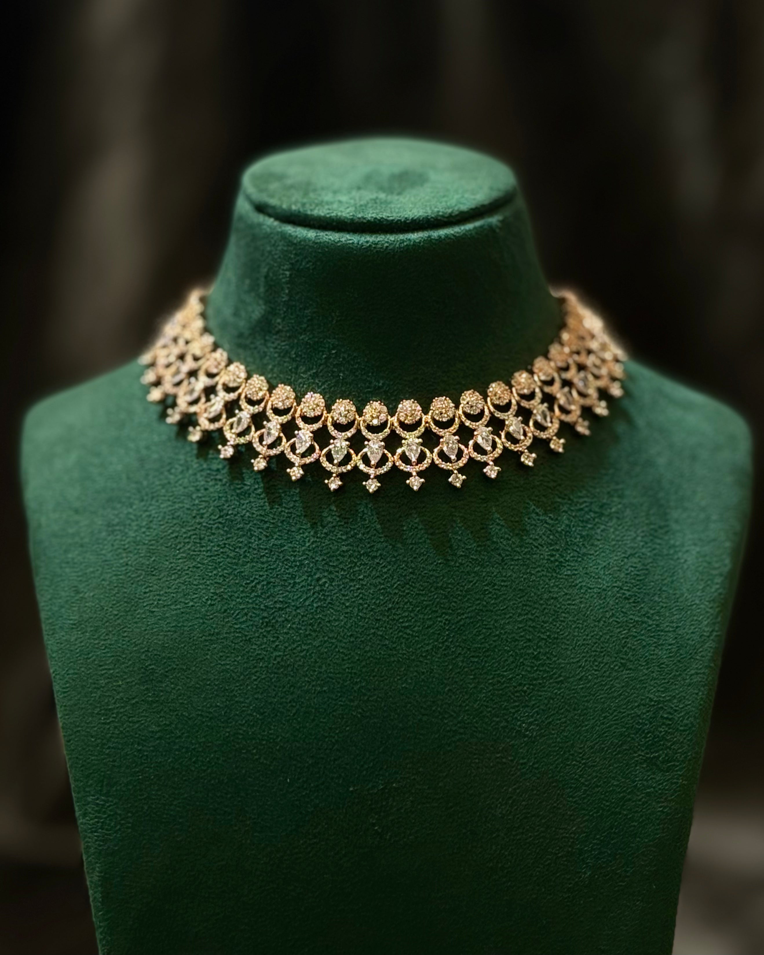 Rose Gold Finish Designer Choker Necklace Set with Matching Earrings | L8641
