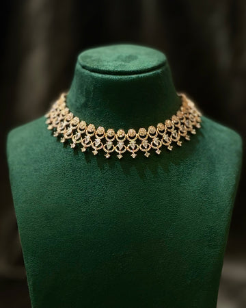 Rose Gold Finish Designer Choker Necklace Set with Matching Earrings | L8641