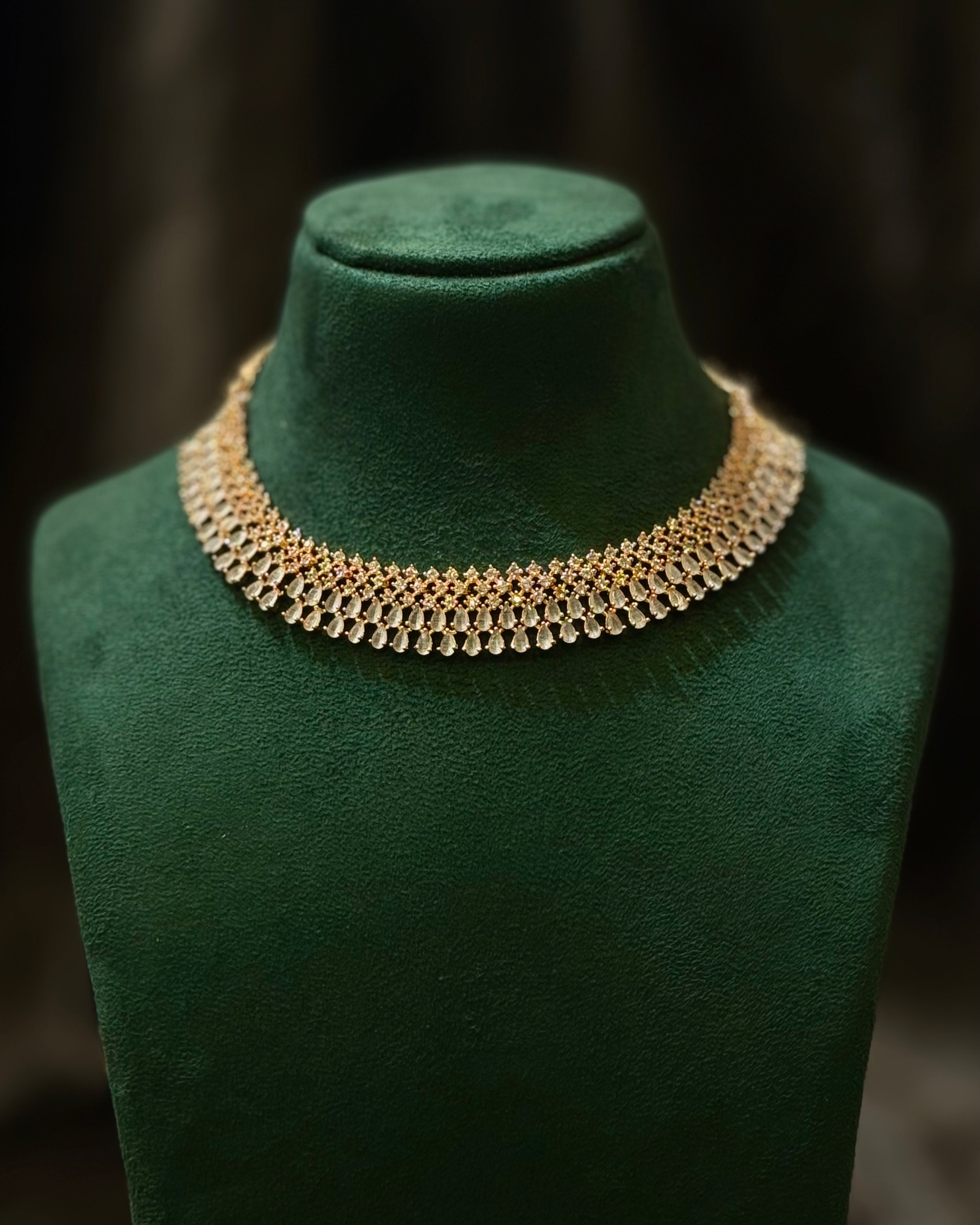 Rose Gold Finish Crystal Stone Necklace Set with Matching Earrings | L8664