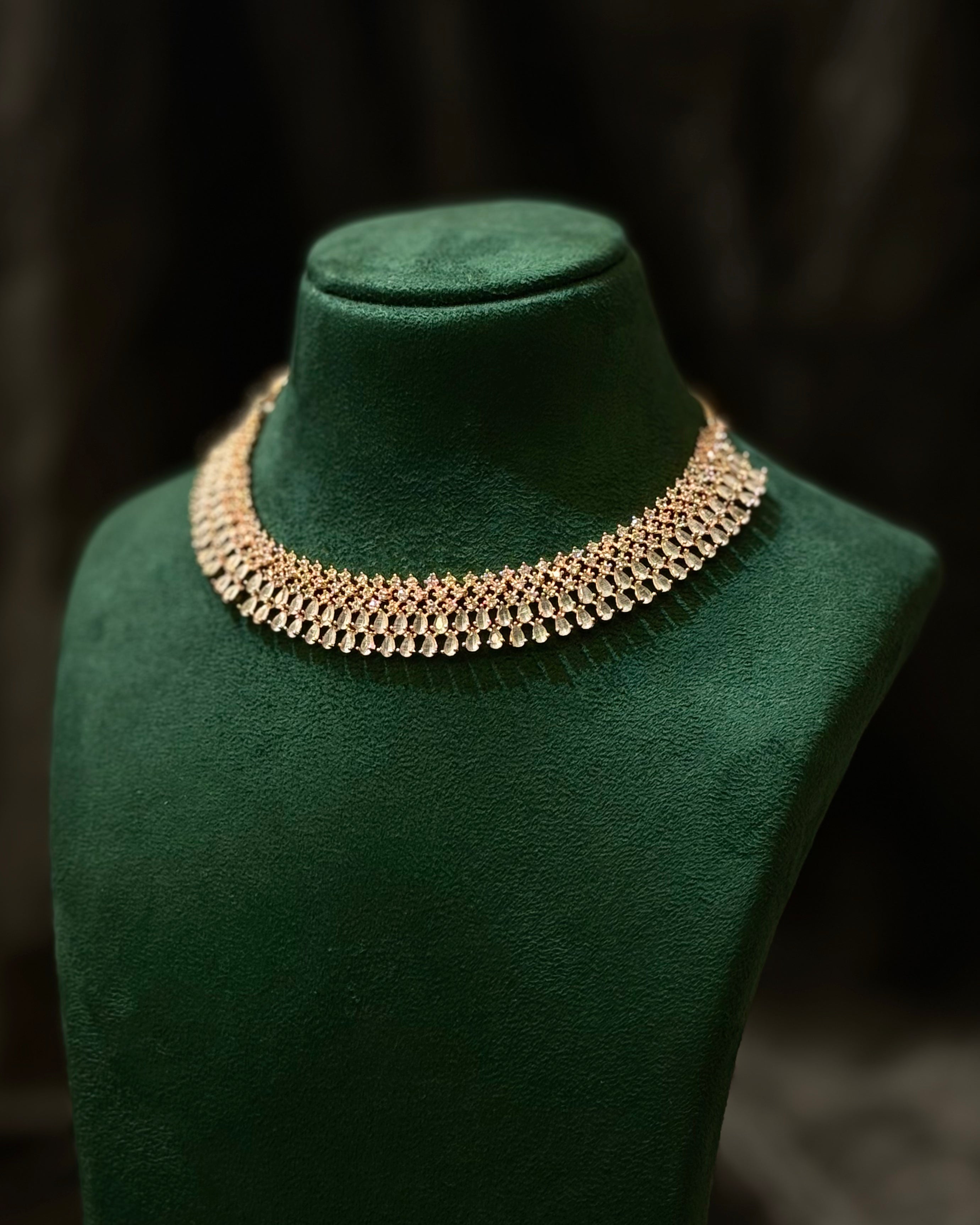 Rose Gold Finish Crystal Stone Necklace Set with Matching Earrings | L8664