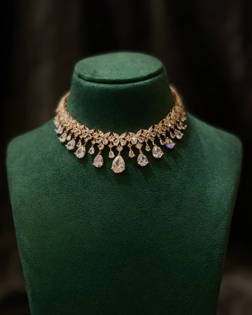 Rose Gold Finish Crystal Stone Bridal Choker Necklace | L8667
