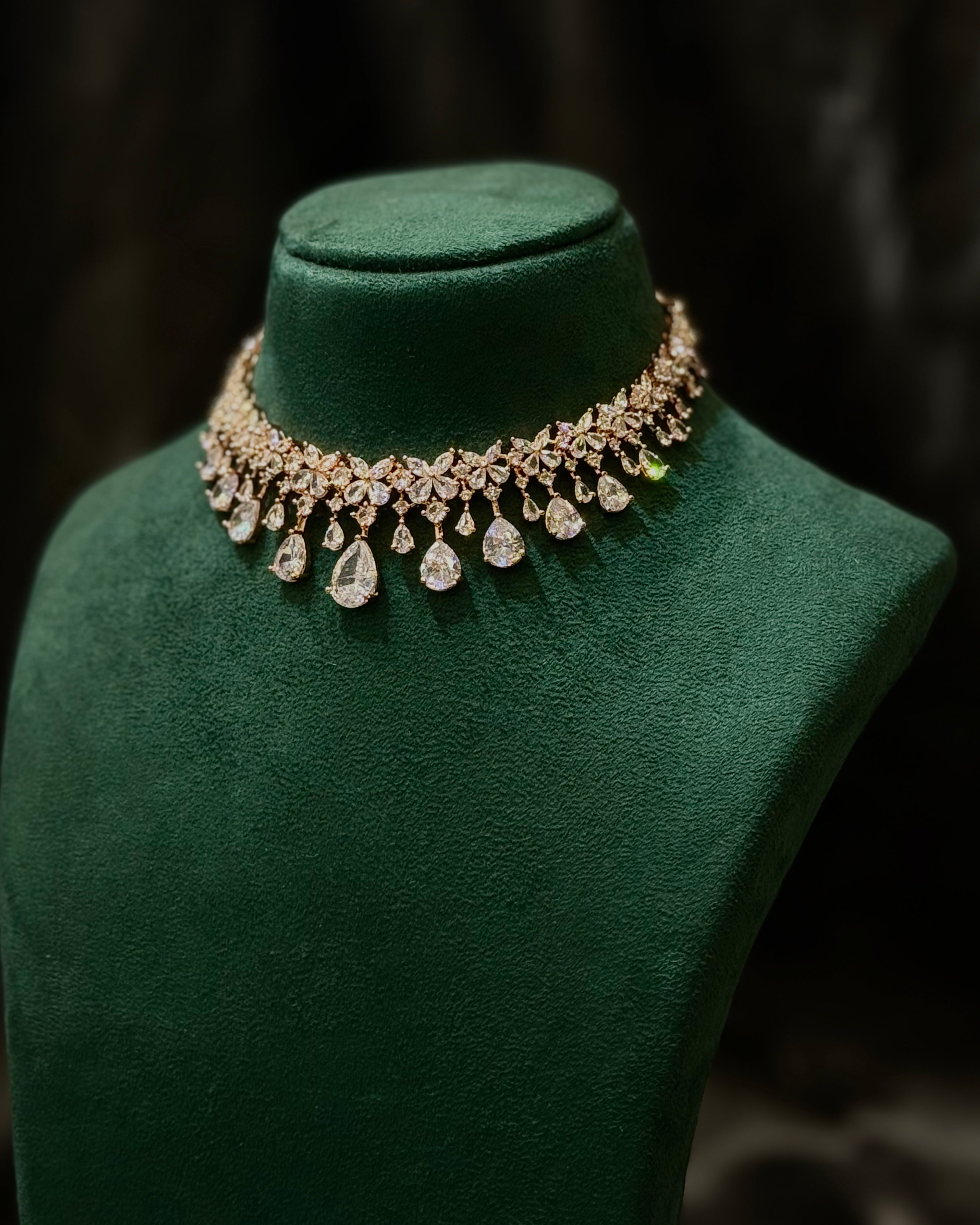 Rose Gold Finish Crystal Stone Bridal Choker Necklace | L8667