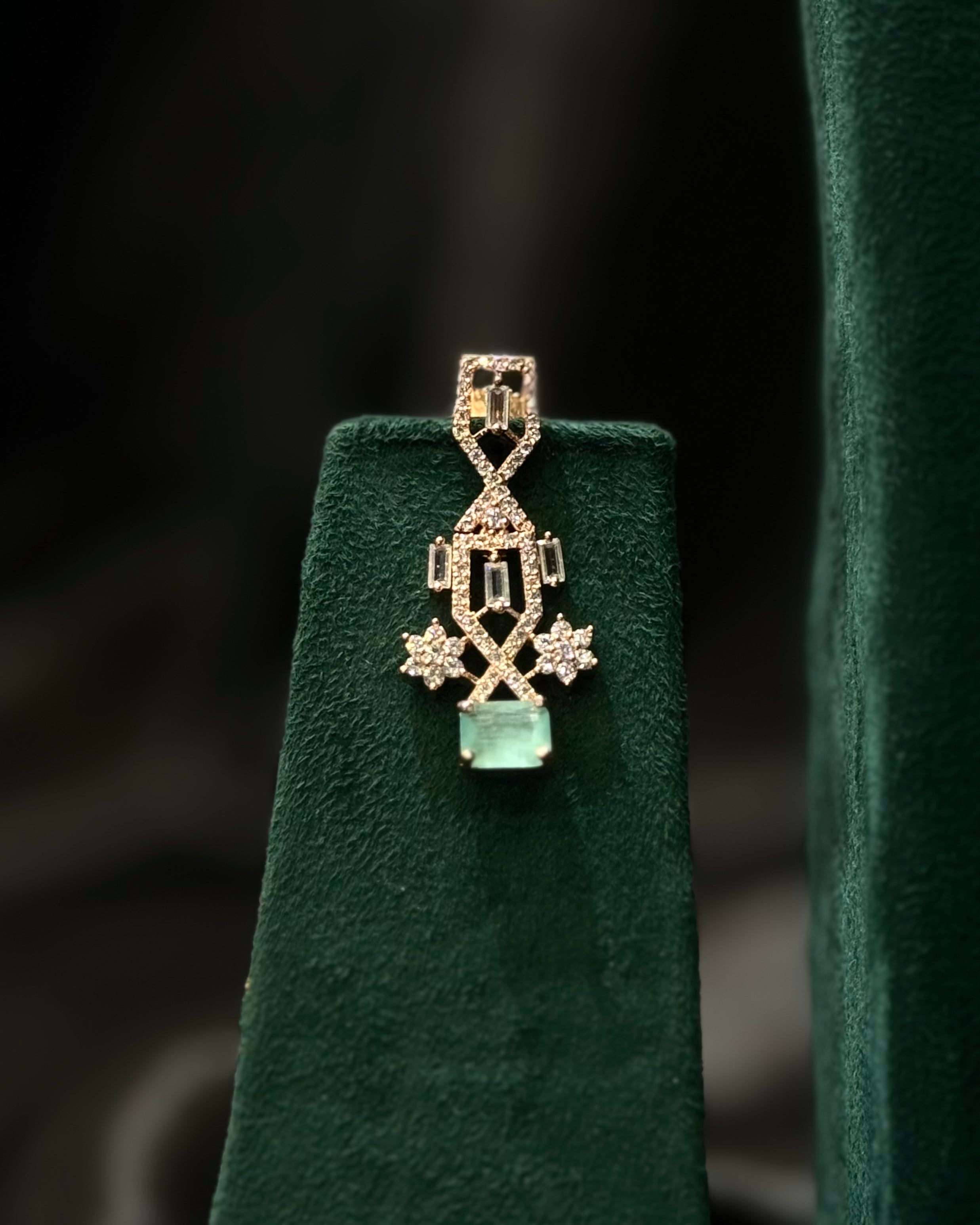 Rose Gold Finish Mint Green Stone Designer Choker Necklace Set | L8668