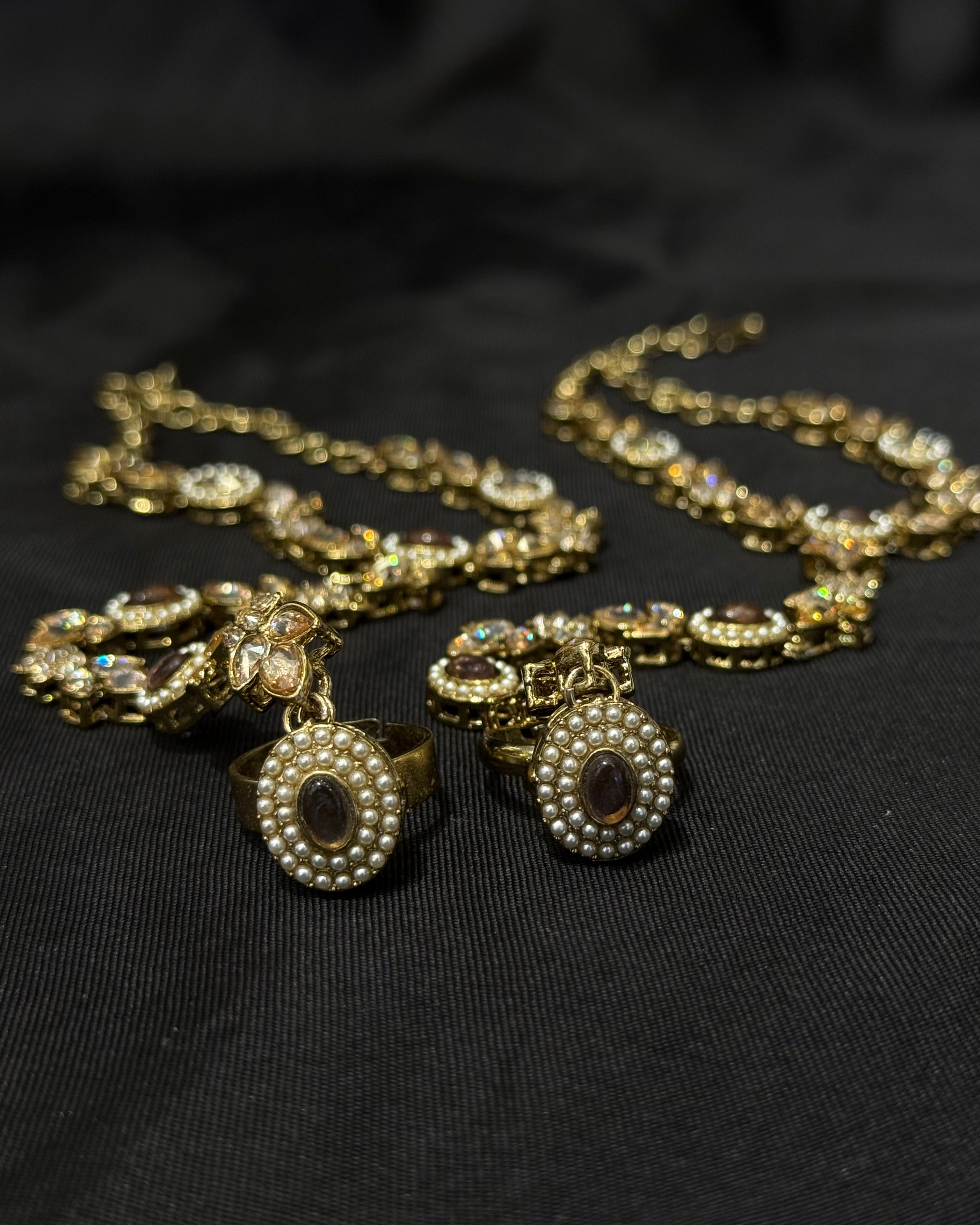 Gold Finish Bridal Choker Jewellery Set with Maang Tikka, Haath Phool and Nose Ring | L8690
