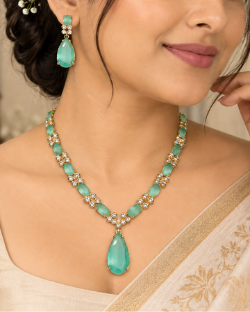 Mint Green Teardrop AD Necklace Set | L9021