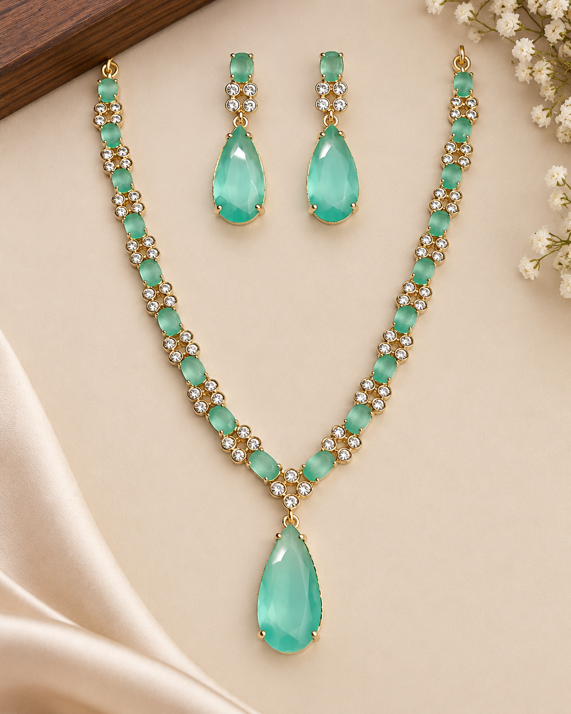 Mint Green Teardrop AD Necklace Set | L9021
