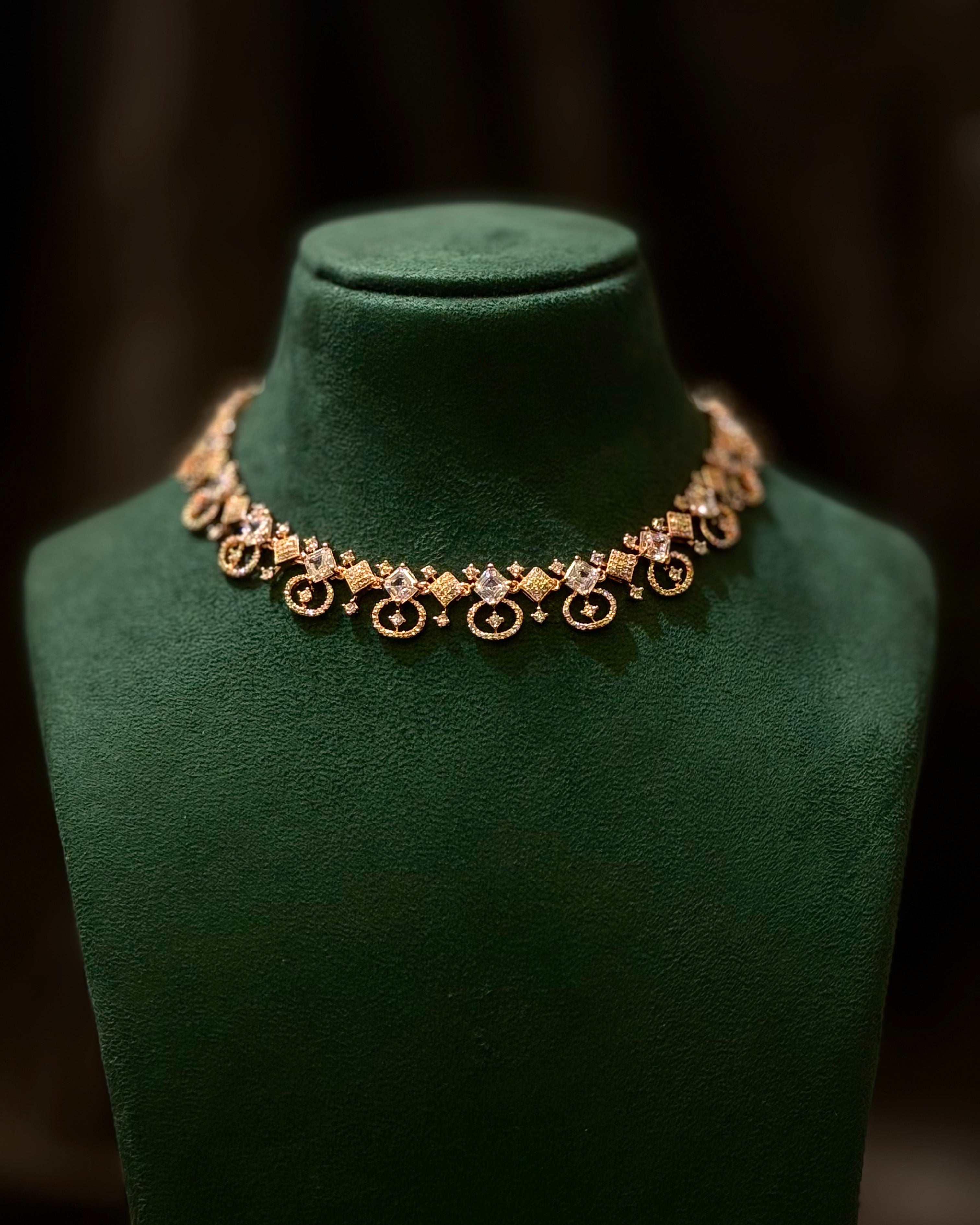 Rose Gold Finish Geometric Necklace Set with Matching Earrings | L9327