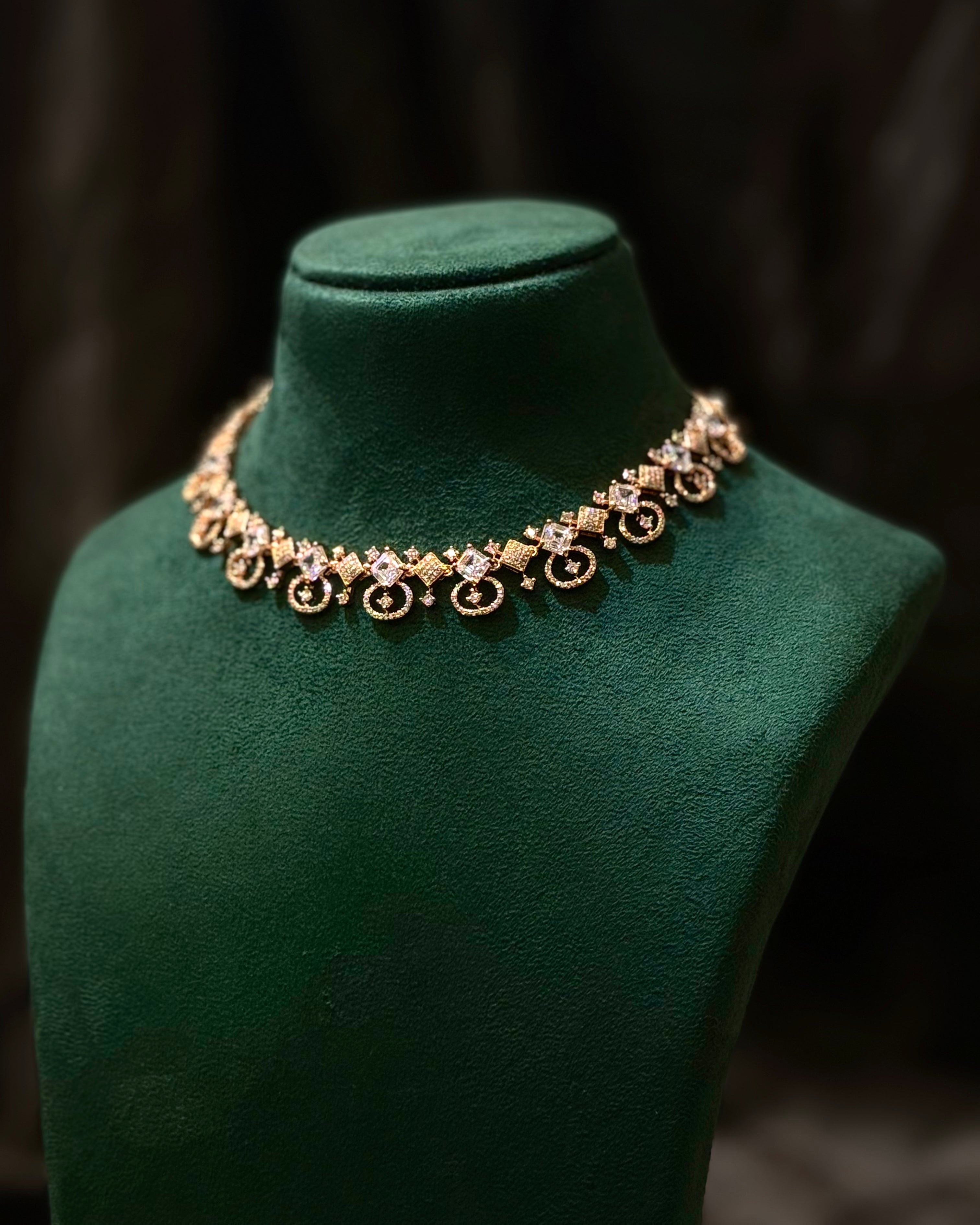 Rose Gold Finish Geometric Necklace Set with Matching Earrings | L9327