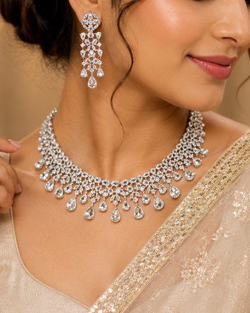 American Diamond Silver Necklace Set | L9433
