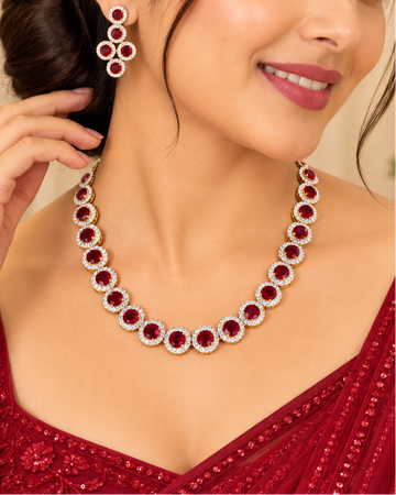 Ruby American Diamond Necklace Set | L9688