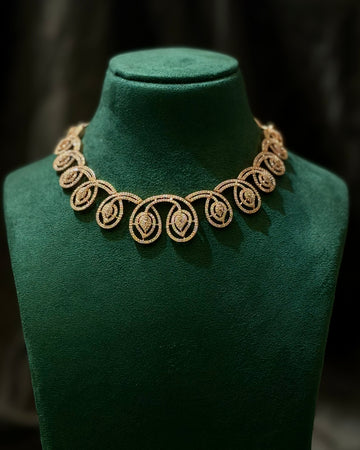Rose Gold Finish Designer Necklace Set with Matching Earrings | L9689