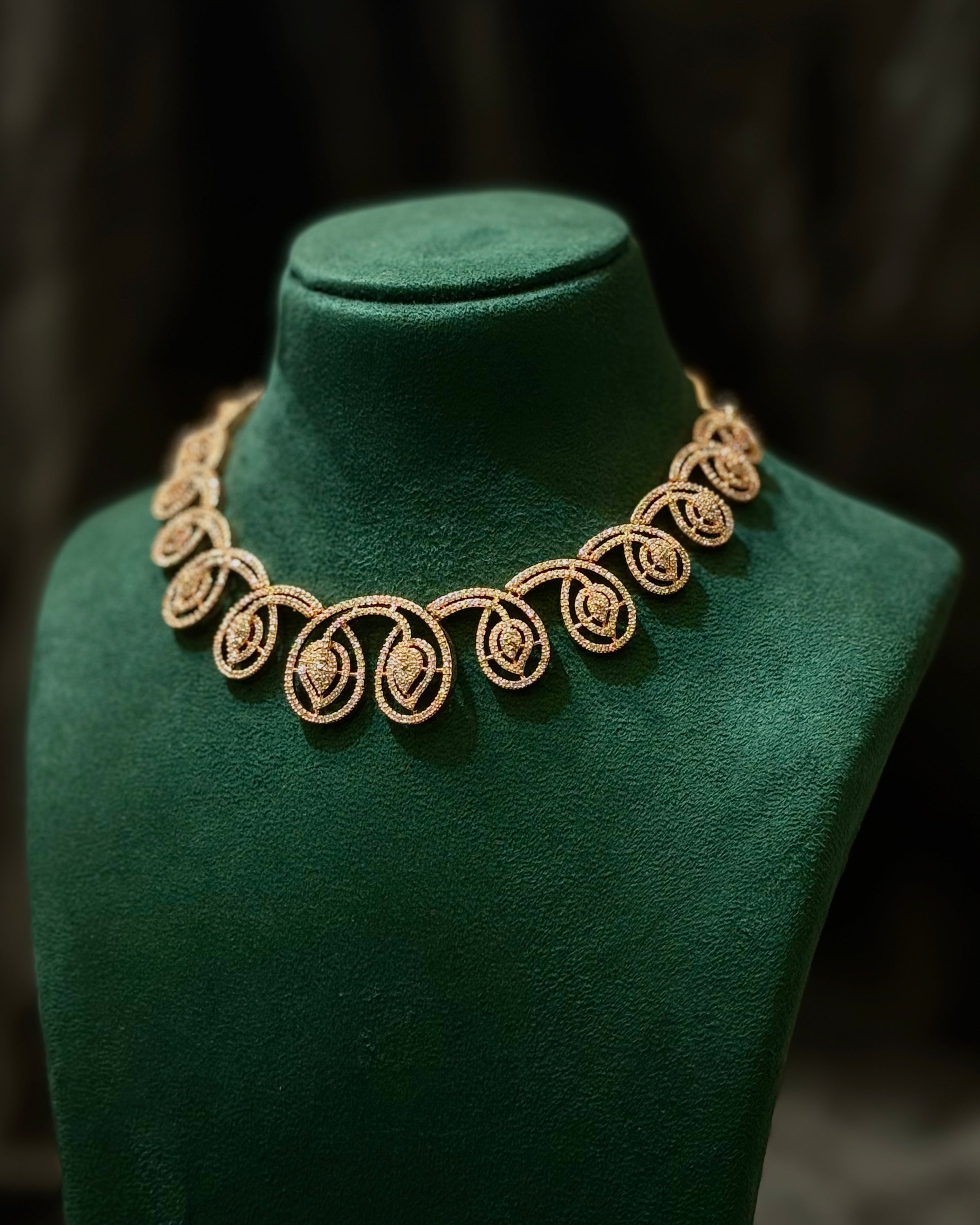 Rose Gold Finish Designer Necklace Set with Matching Earrings | L9689