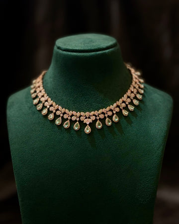 Rose Gold Finish Mint Green Stone Necklace Set with Matching Earrings | L9692