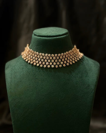 Rose Gold Finish Floral Choker Necklace Set with Matching Earrings | L9759