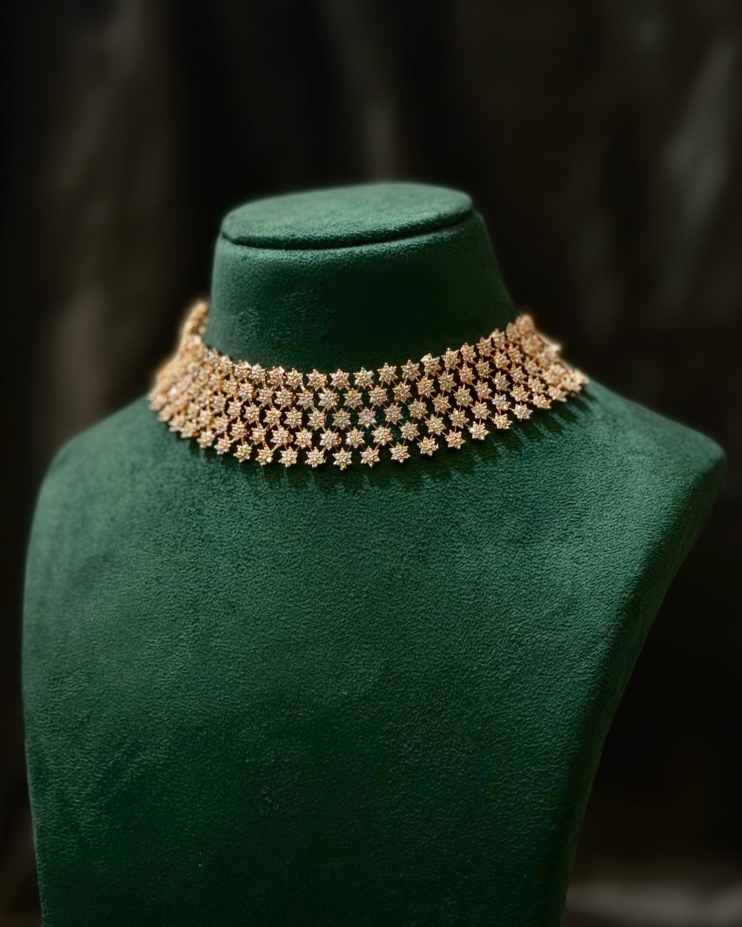 Rose Gold Finish Floral Choker Necklace Set with Matching Earrings | L9759