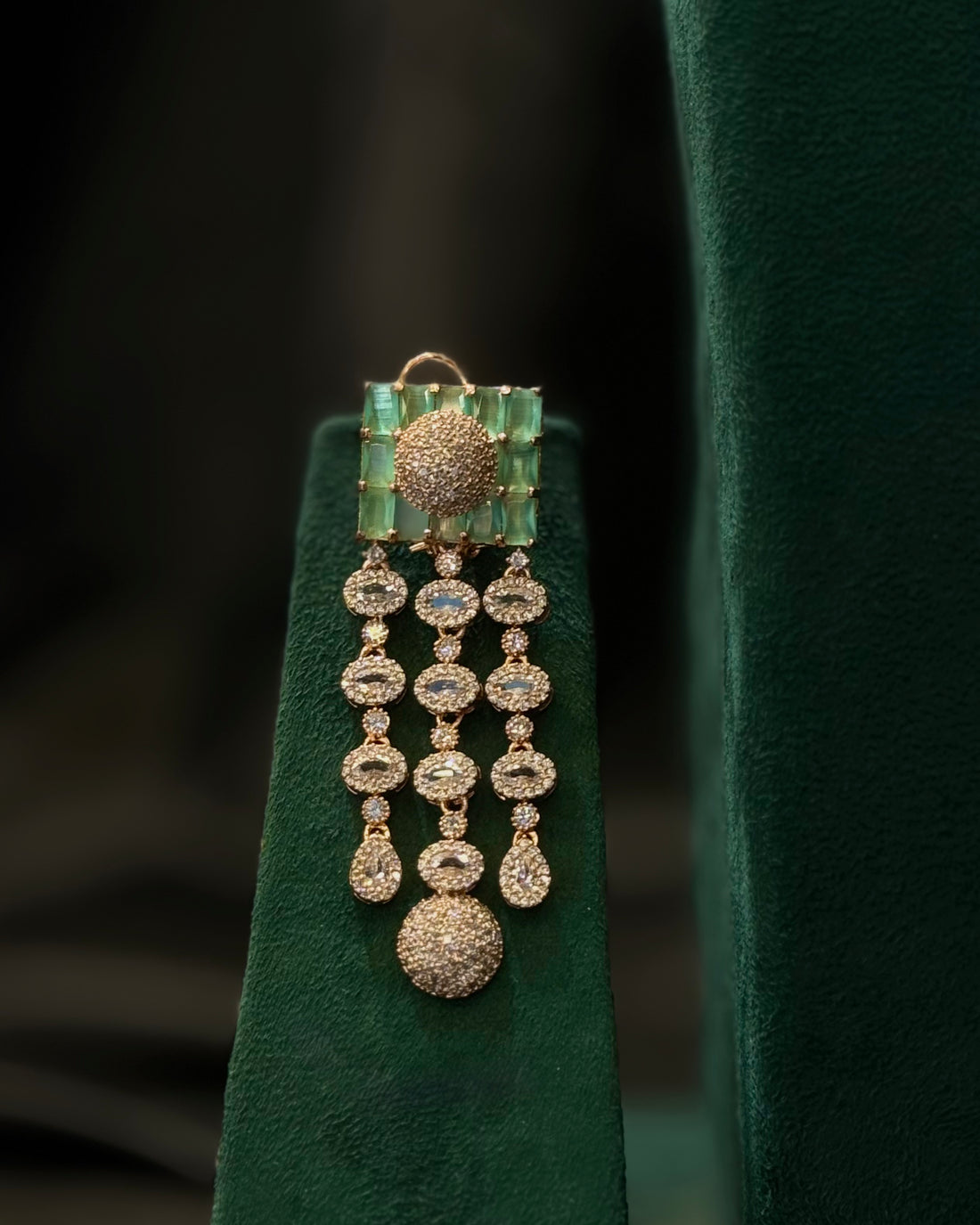 Rose Gold Finish Double Layer Necklace Set with Green Stone Pendant | L9814