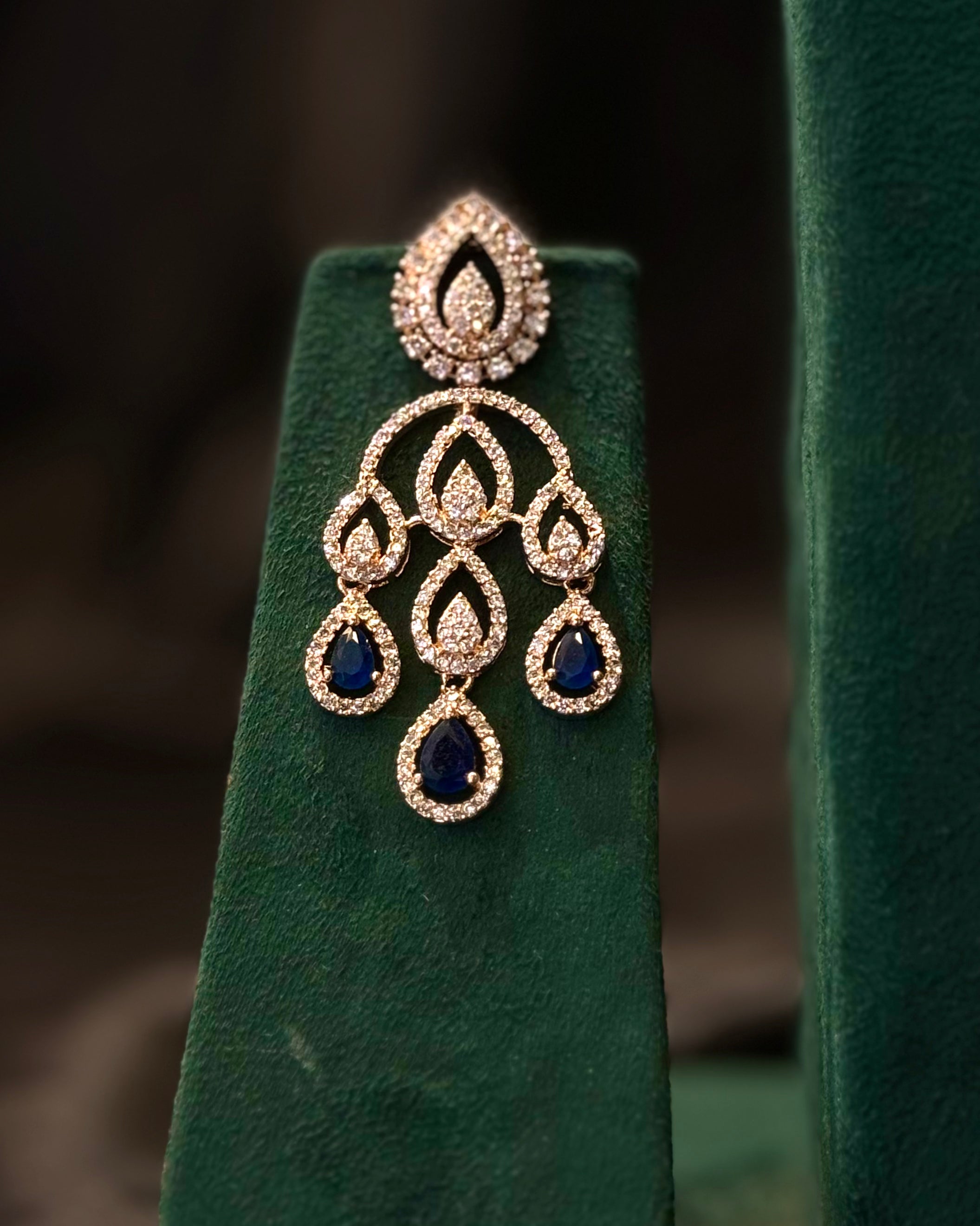 Rose Gold Finish Blue Stone Bridal Choker Necklace | L9820