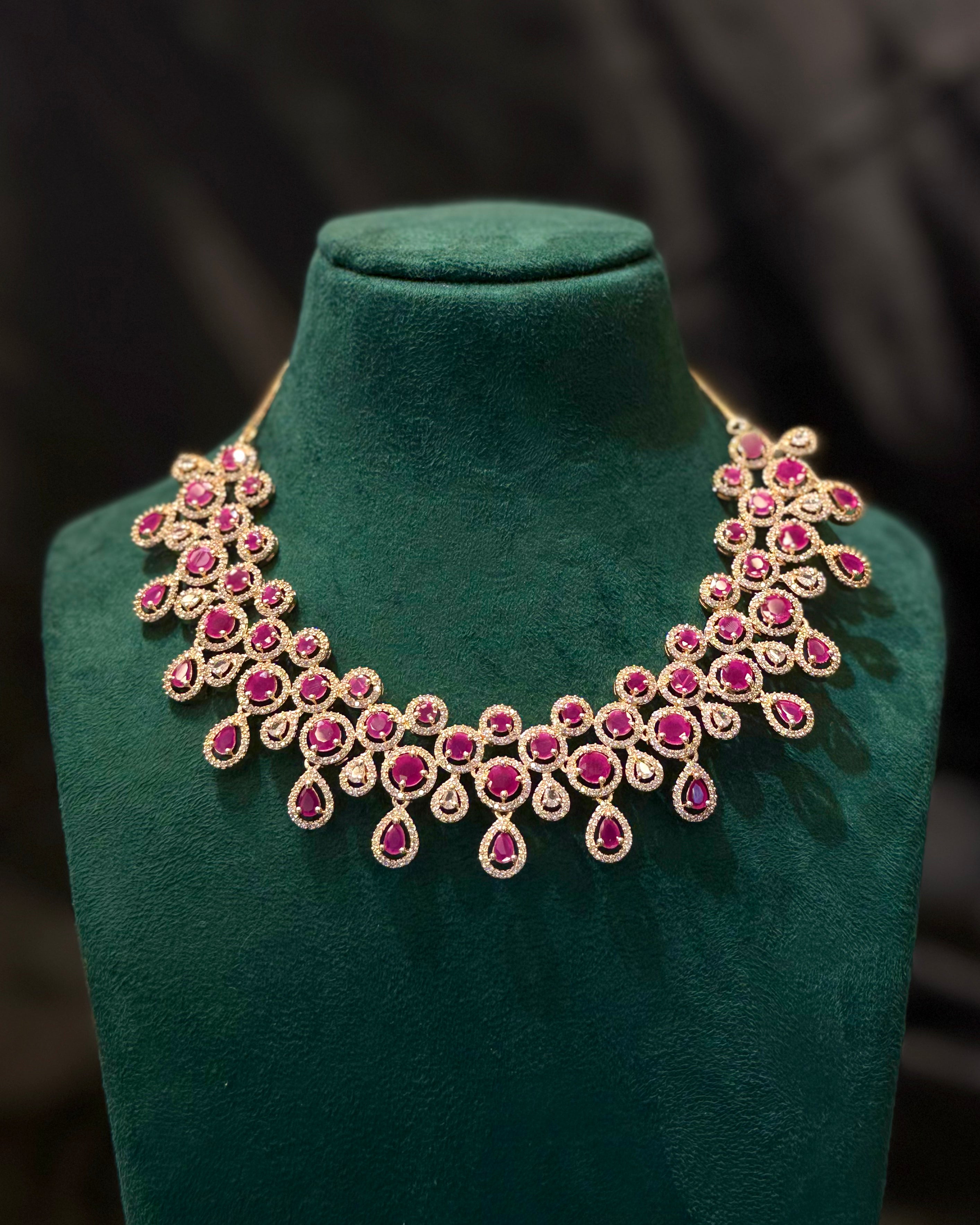 Rose Gold Finish Ruby Stone Designer Necklace - P1 | L9825