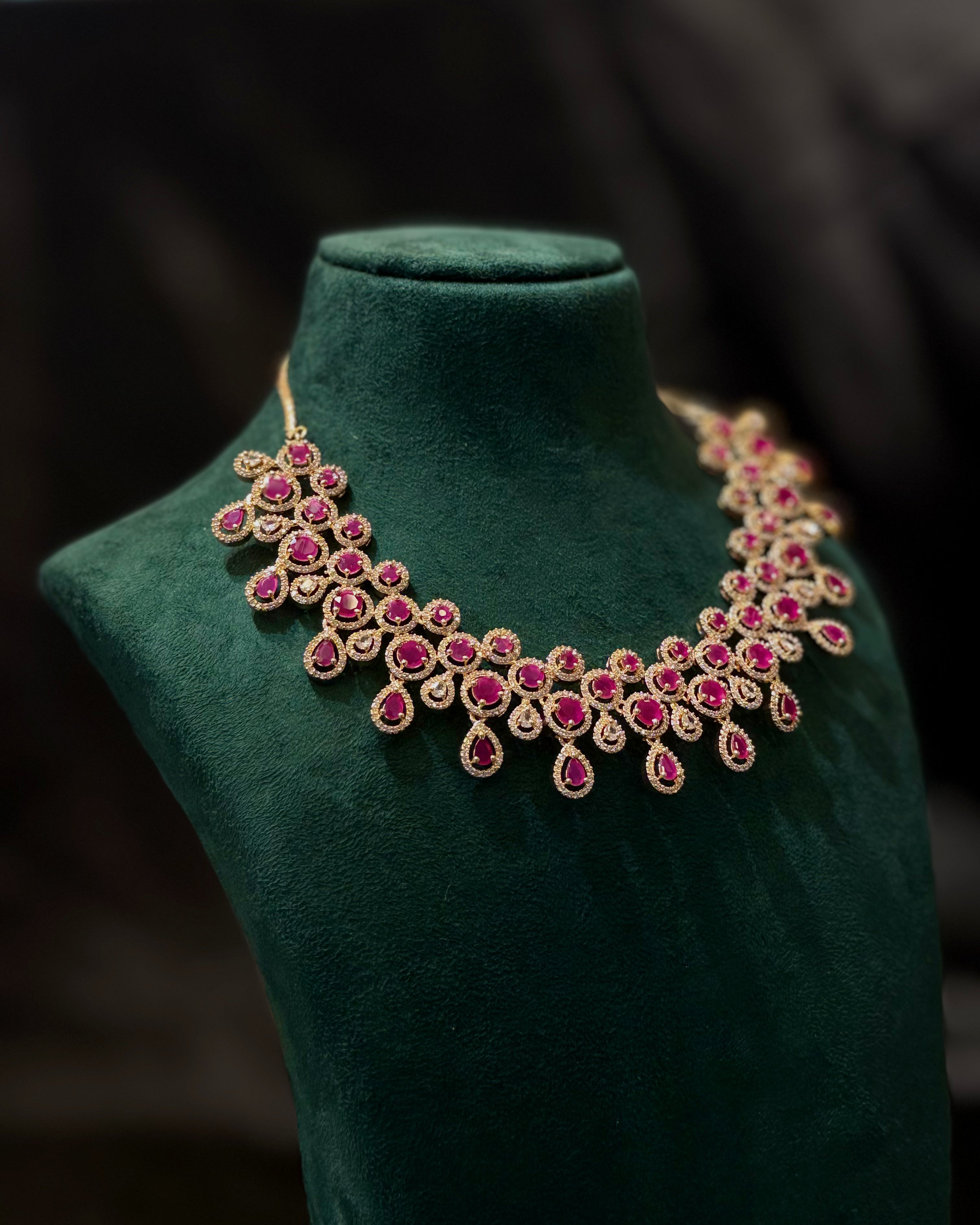 Rose Gold Finish Ruby Stone Designer Necklace - P1 | L9825