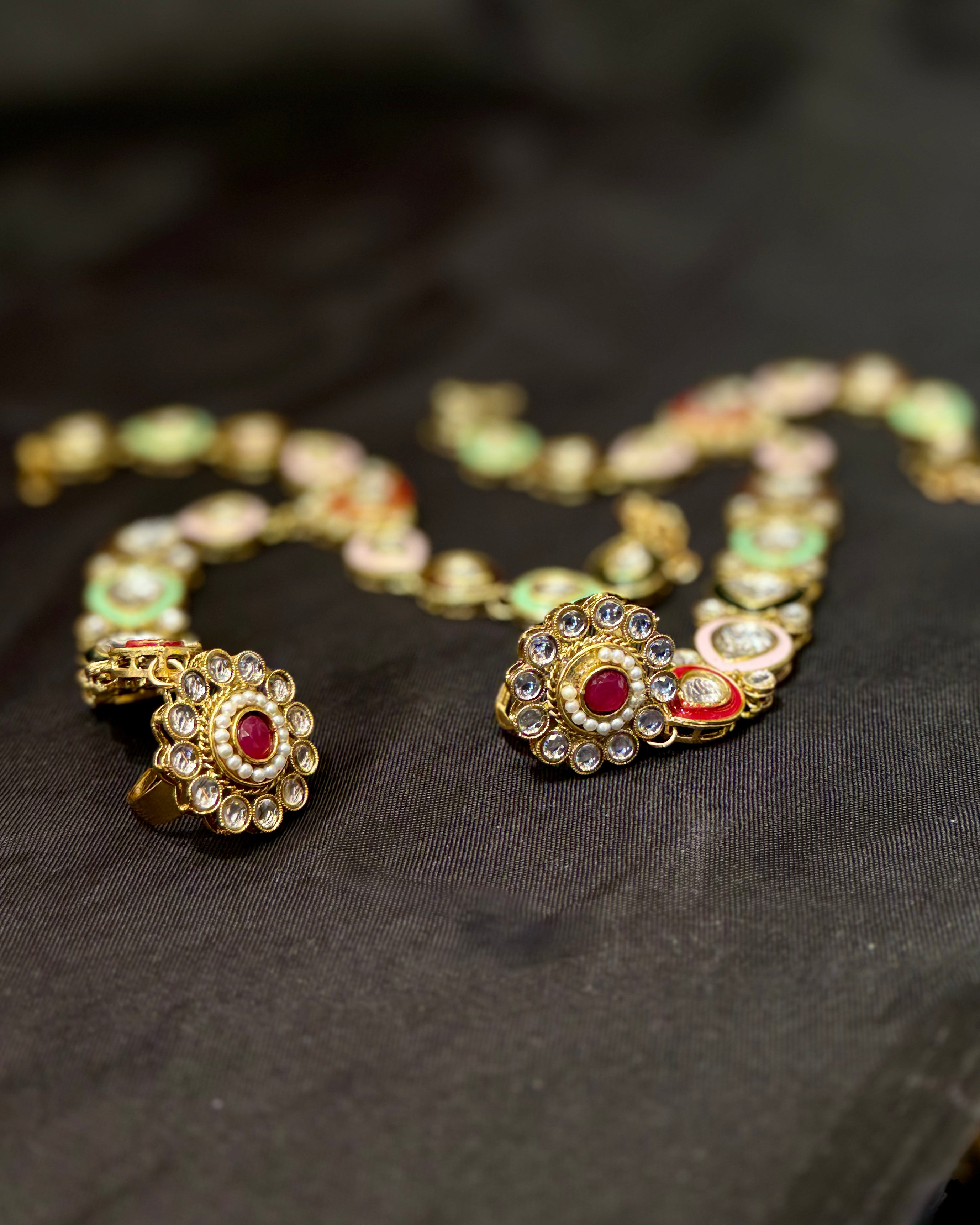 Multicolour Gold Finish Bridal Choker Necklace Set | LA8689
