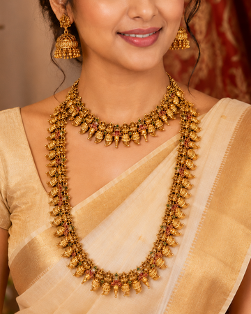 Gold Ganesha Motif Bridal Haaram, Choker & Jhumka Set | P7