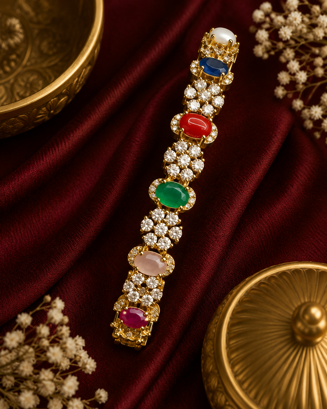 Navratna Multi-Stone CZ Gold Bangle | LB406