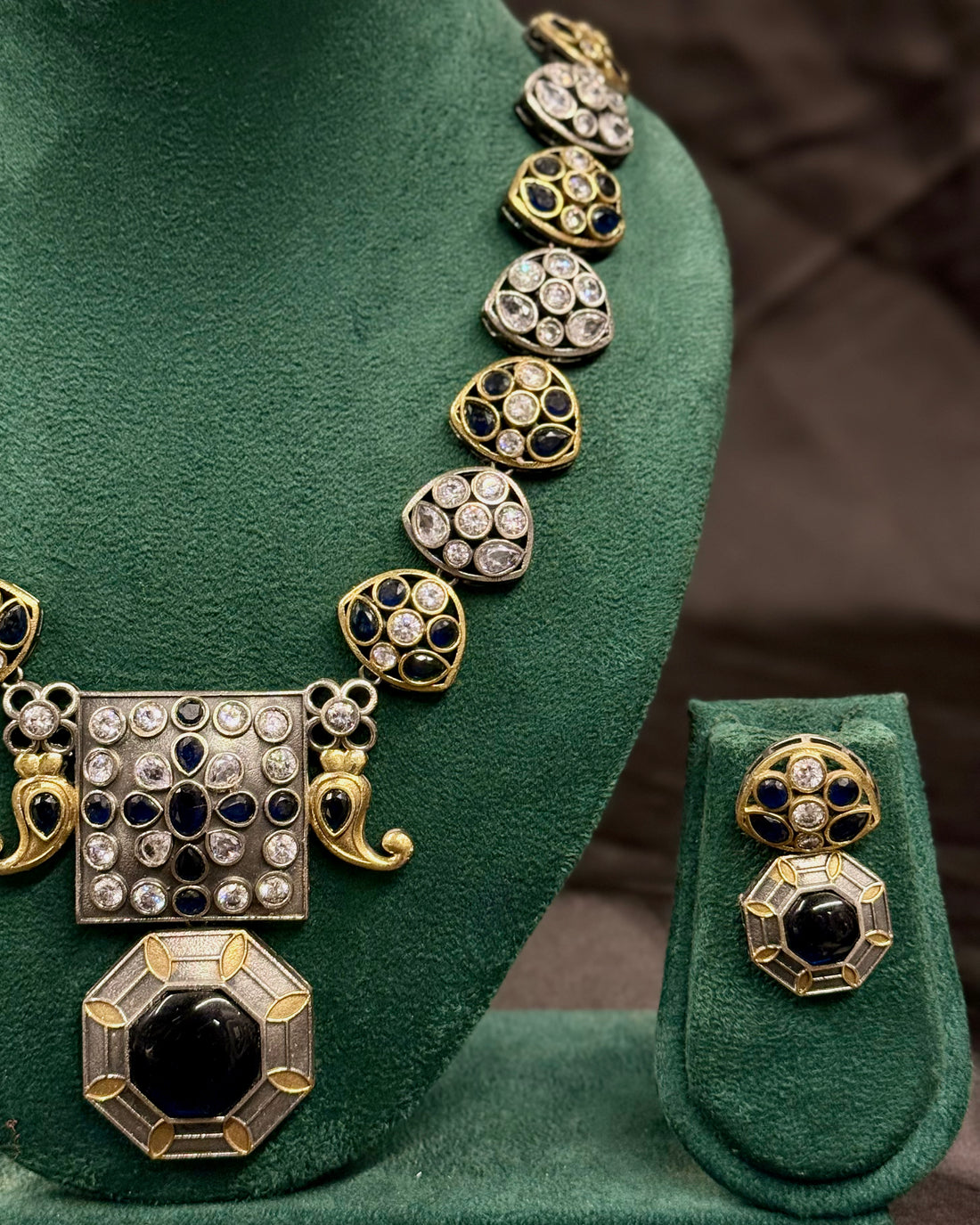 Black Stone & CZ Necklace Set with Matching Earrings | LLB1427